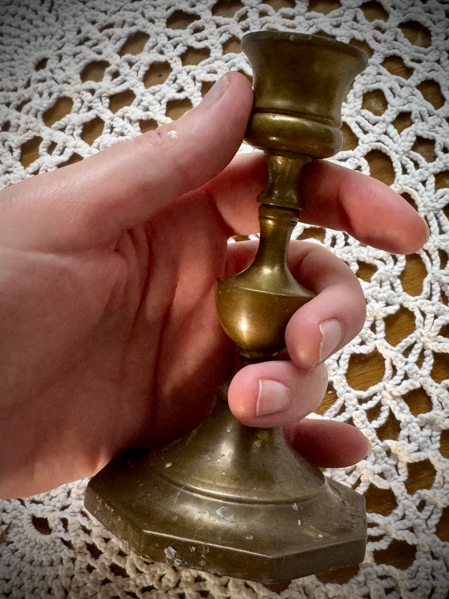 Vintage Brass Candle Holders - Octagonal Base