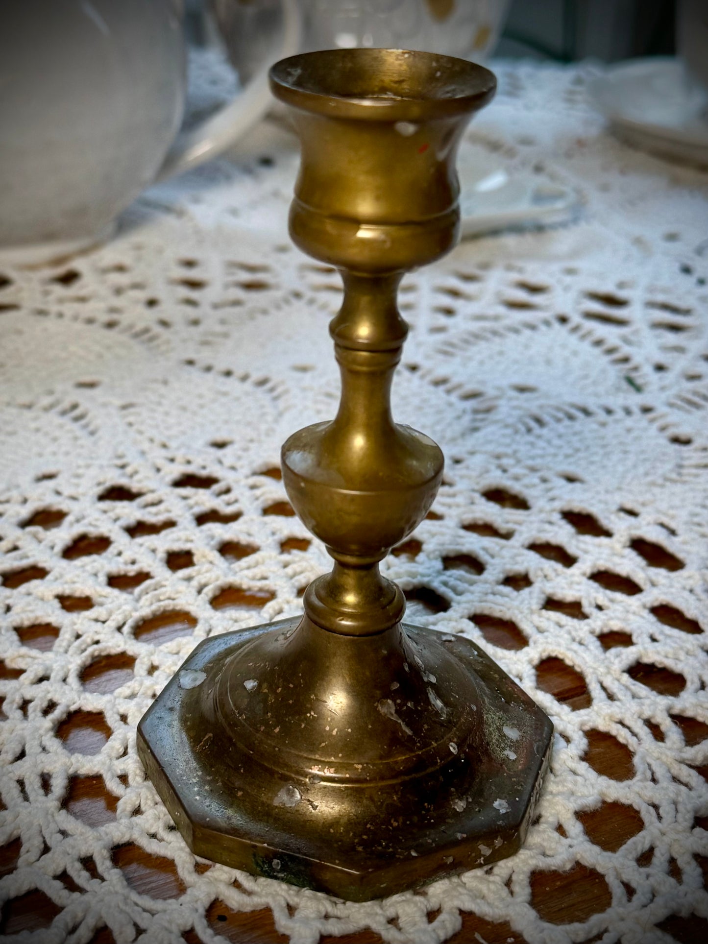 Vintage Brass Candle Holders - Octagonal Base