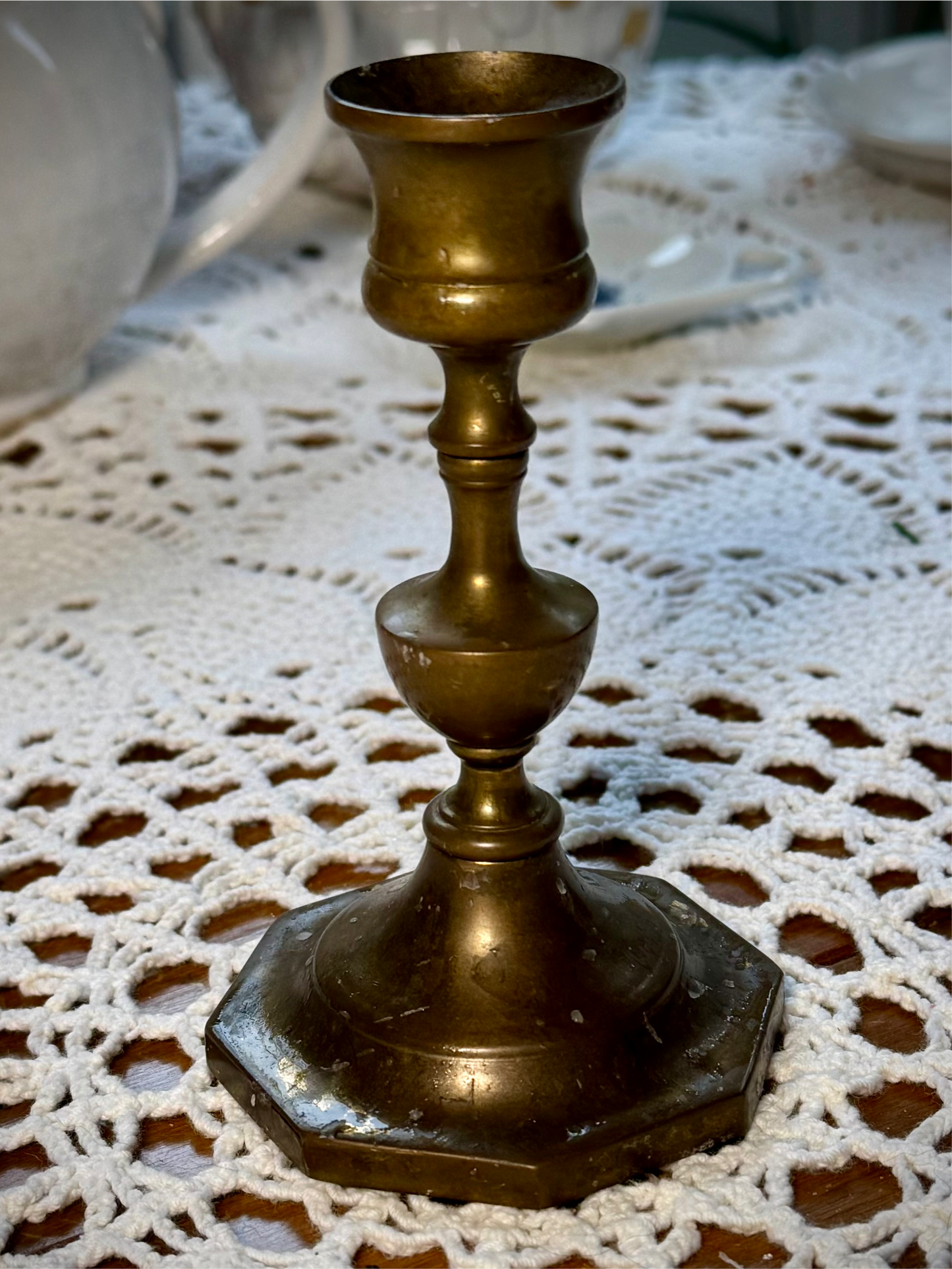 Vintage Brass Candle Holders - Octagonal Base